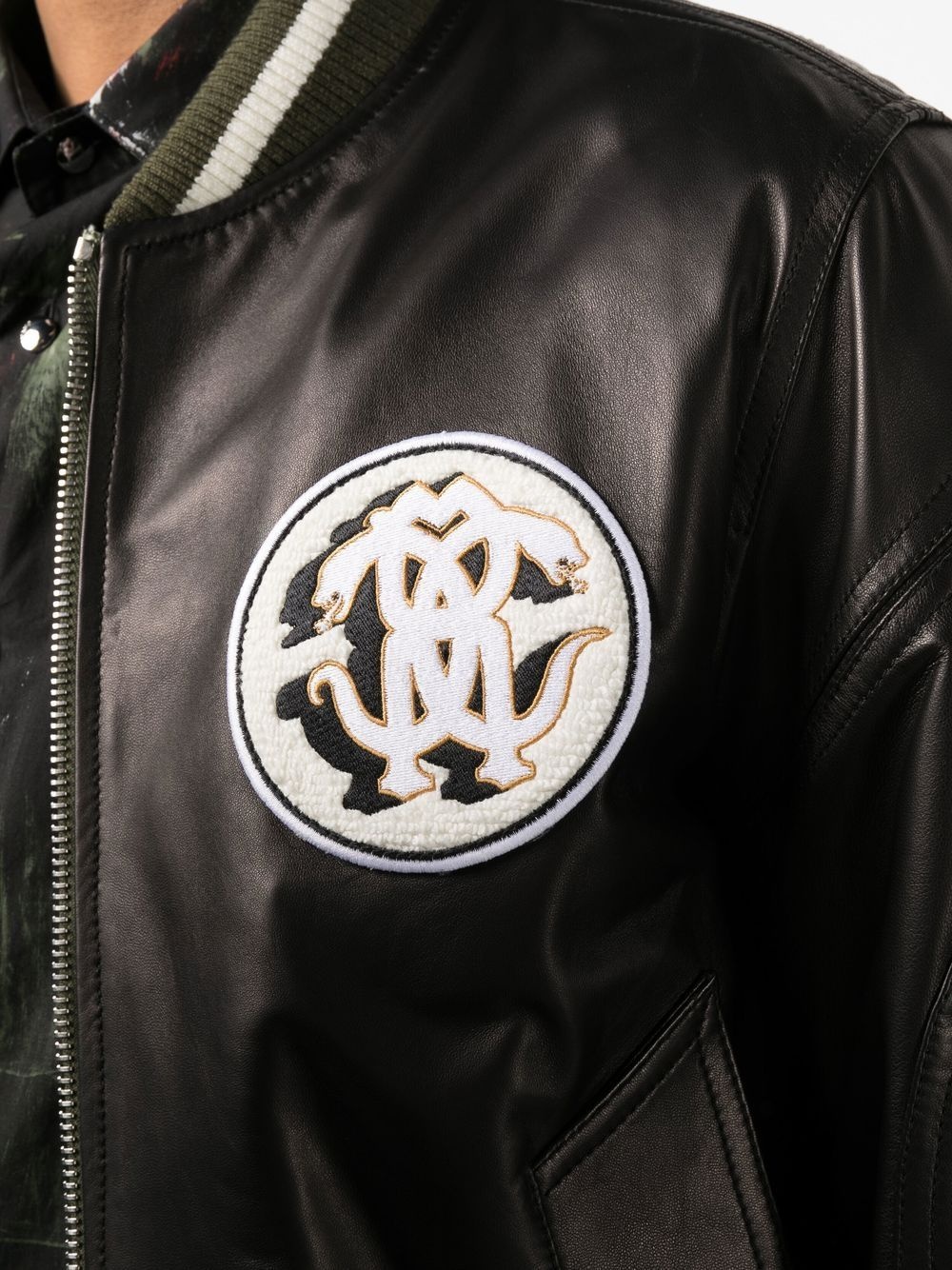 leather monogram-patch bomber jacket - 5