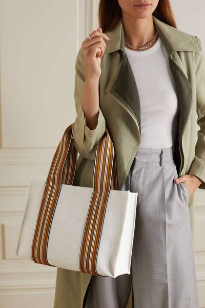 Loro Piana The Suitcase small striped webbing and leather-trimmed canvas tote outlook