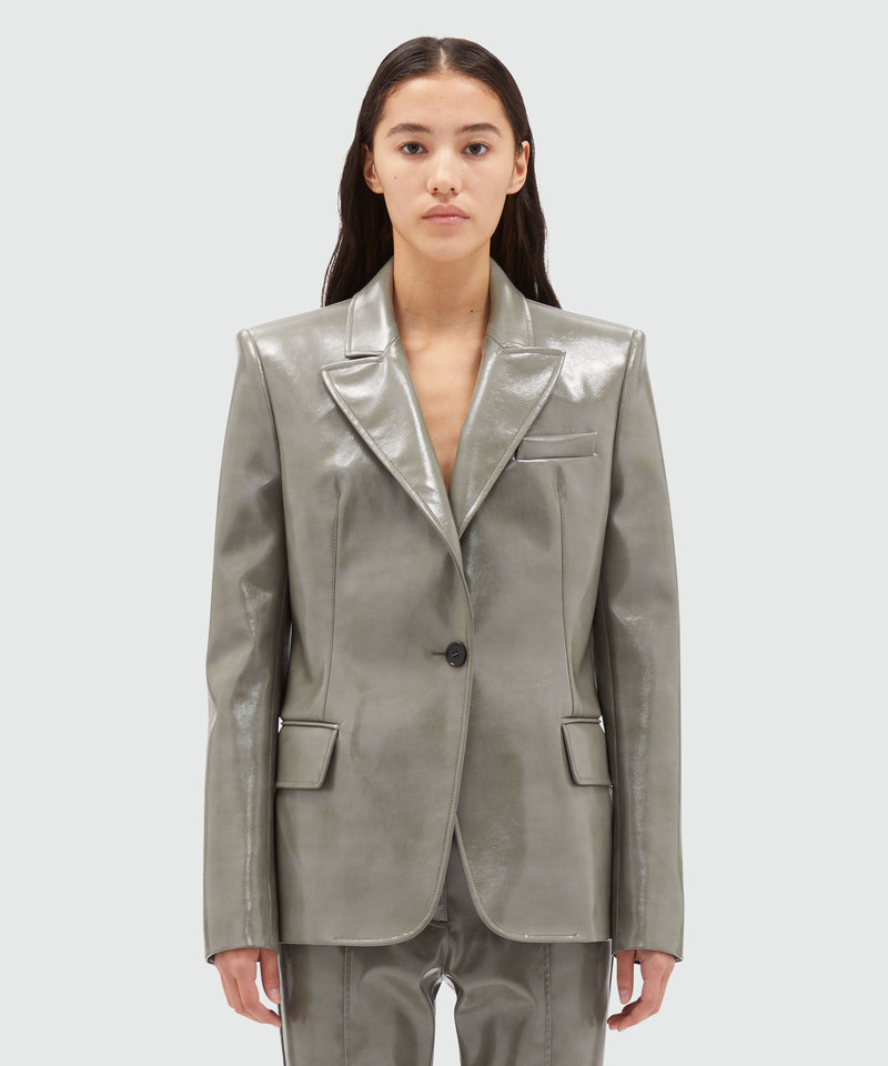 MSGM Grey patent leather single-breasted jacket outlook
