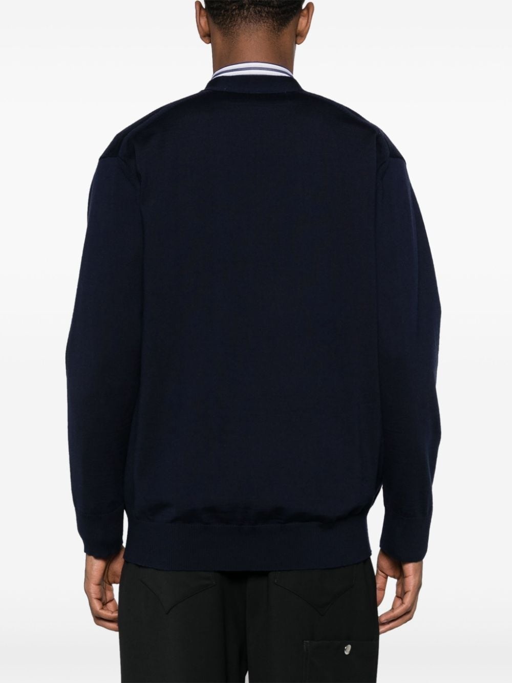logo-embroidered wool cardigan - 4
