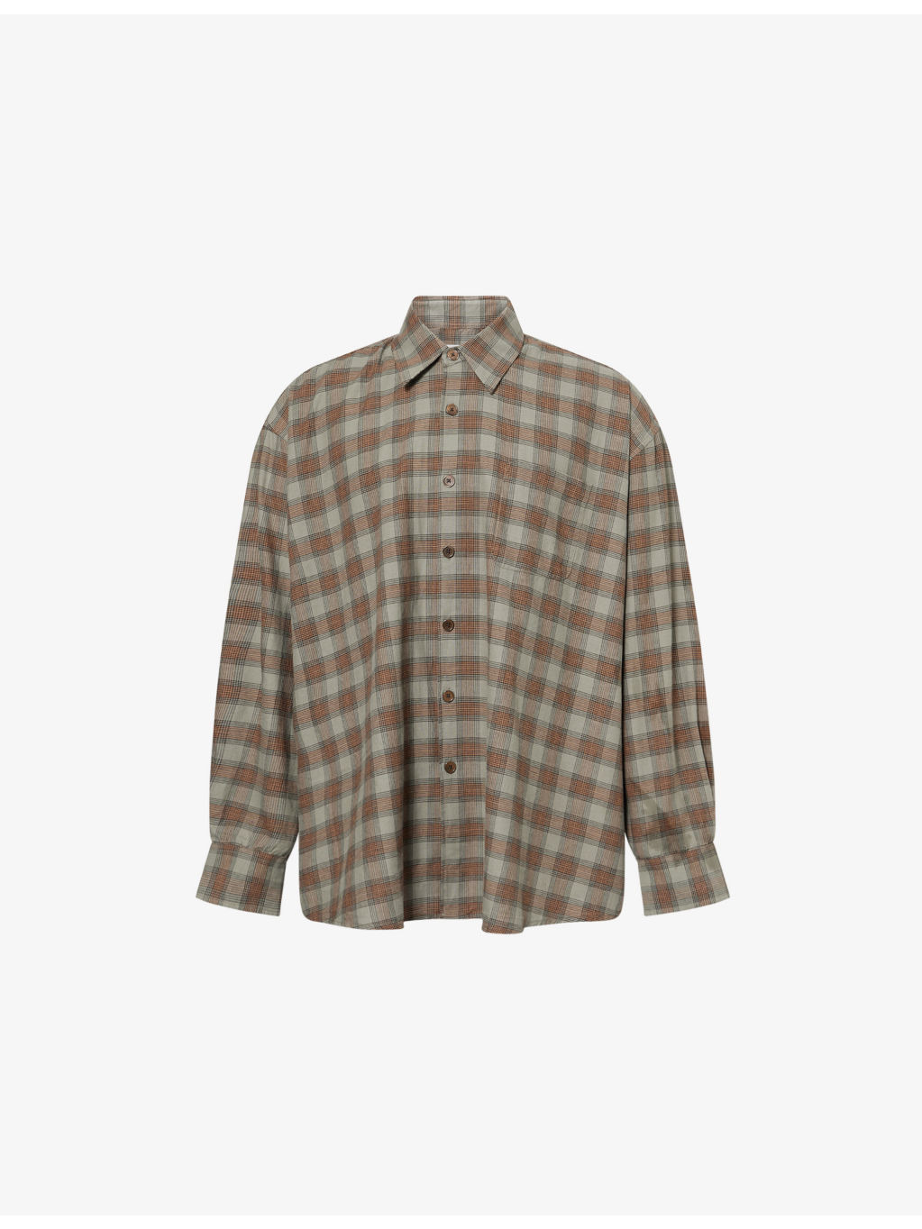 Borrowed Check Long-Sleeve Cotton Shirt - 1