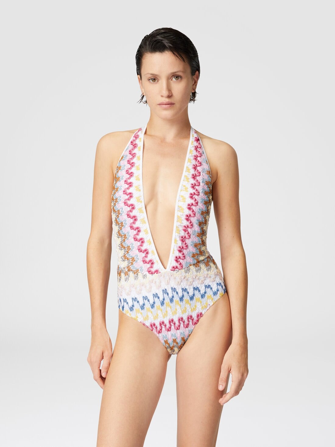 One-piece swimsuit in lamé viscose lace - 2