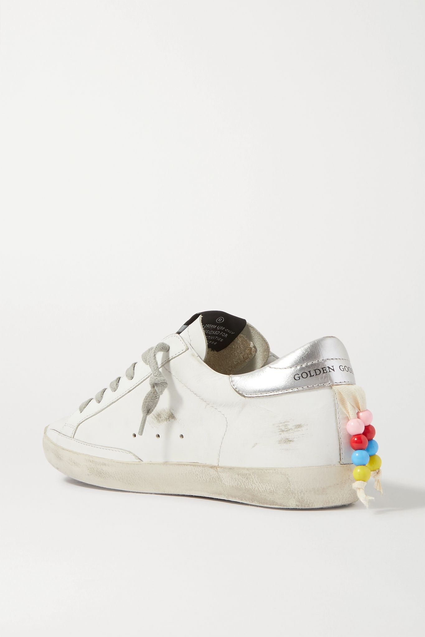 Superstar bead-embellished distressed leather sneakers - 4