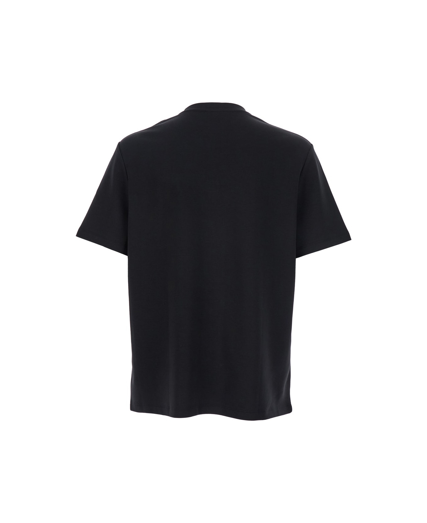 Black Crewneck T-shirt With Logo Print On The Front In Cotton Man - 2