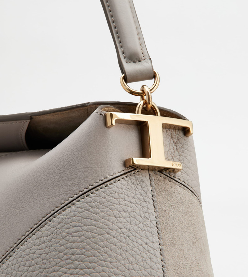 TOD'S T CASE TOTE MESSENGER BAG IN LEATHER SMALL - GREY 5
