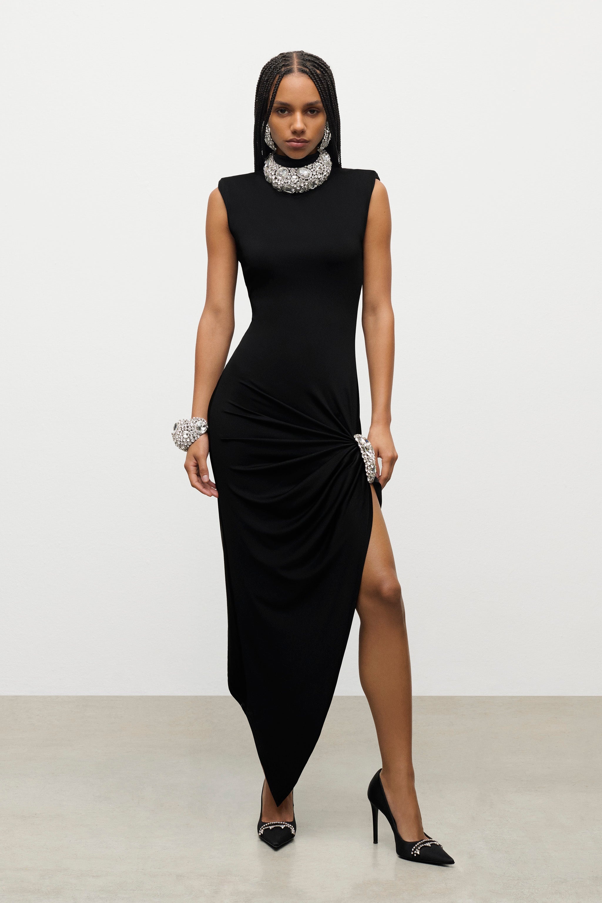 CRYSTAL CLUSTER DRAPED MIDI DRESS - 3