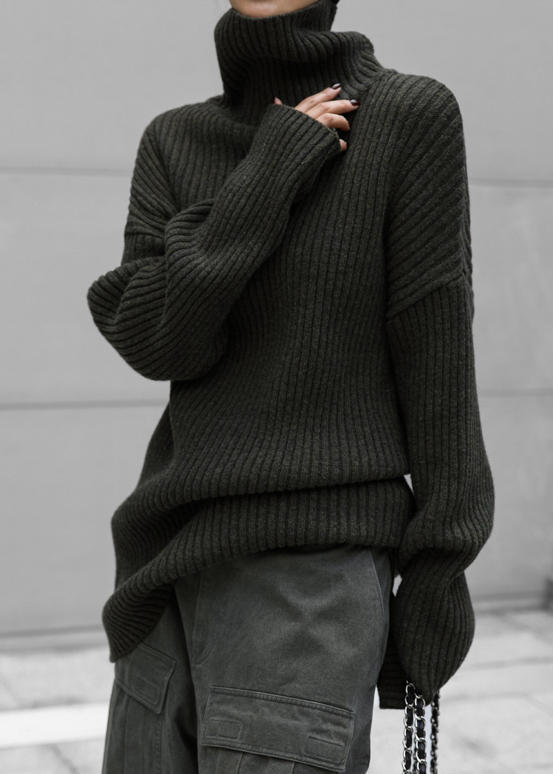 Thelma Ribbed Sweater Dress - Khaki 5