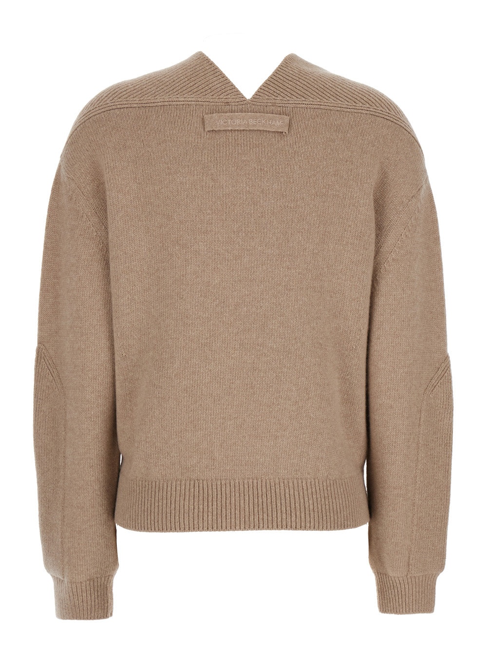 Victoria Beckham Women Beige Knit Sweater With V Neck On Front And Rear In Cashmere And Wool Woman - 2