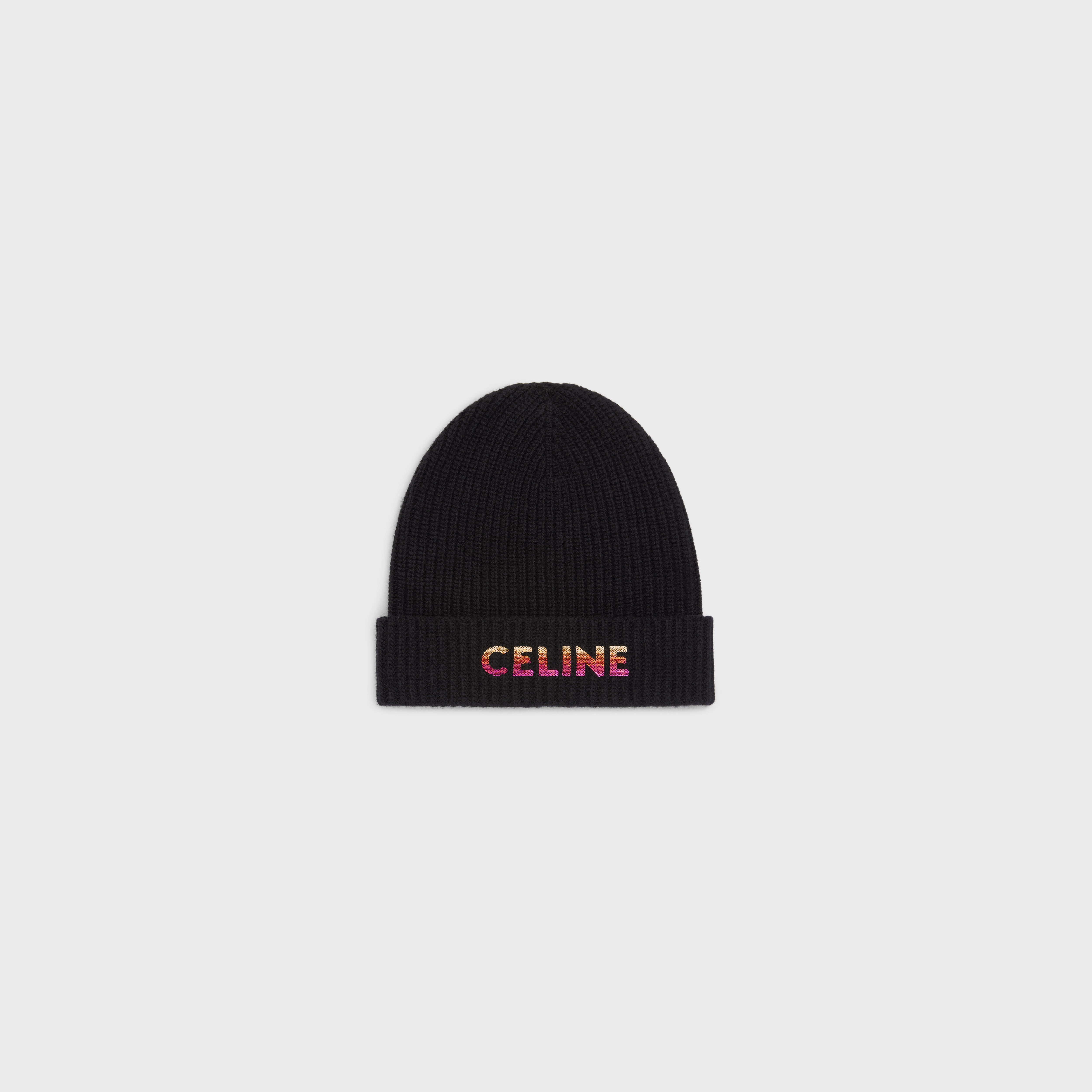 CELINE EMBROIDERED BEANIE IN RIBBED WOOL - 1