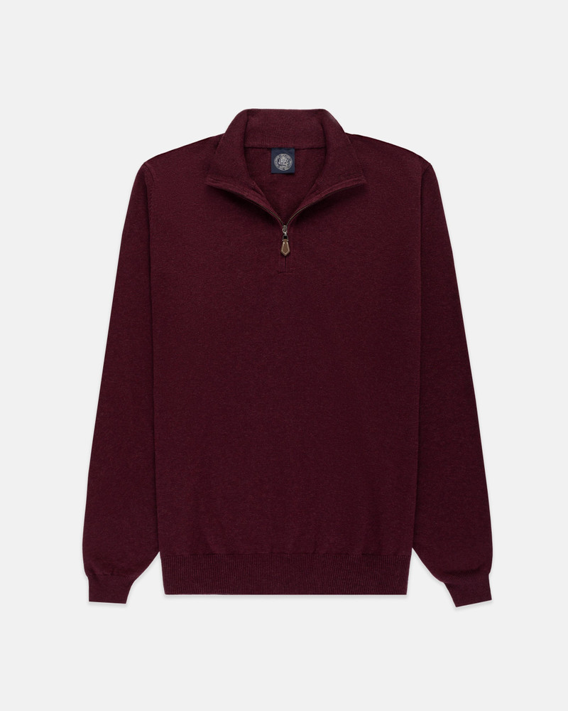 J. PRESS BURGUNDY COTTON-CASHMERE QUARTER-ZIP SWEATER - TRIM FIT outlook