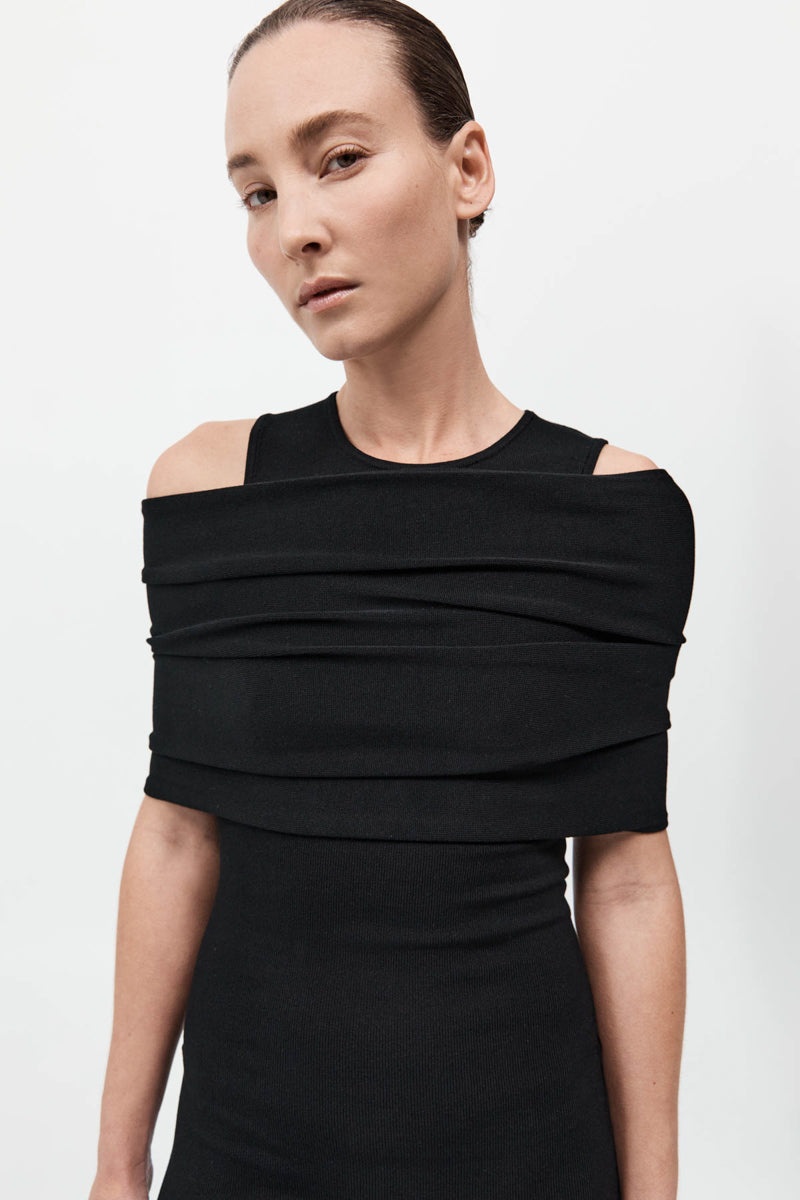 Detachable Layer Knit Dress - Black - 4