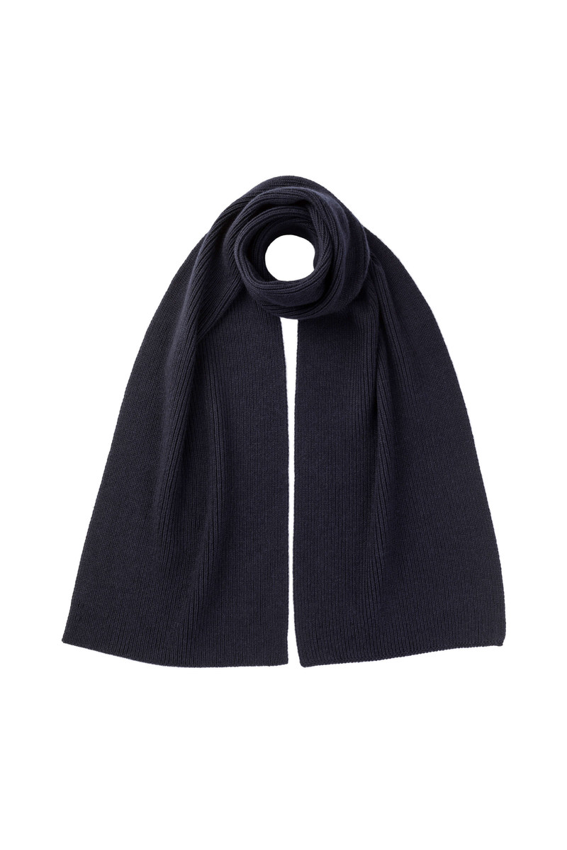 Ribbed Navy Cashmere Scarf 1