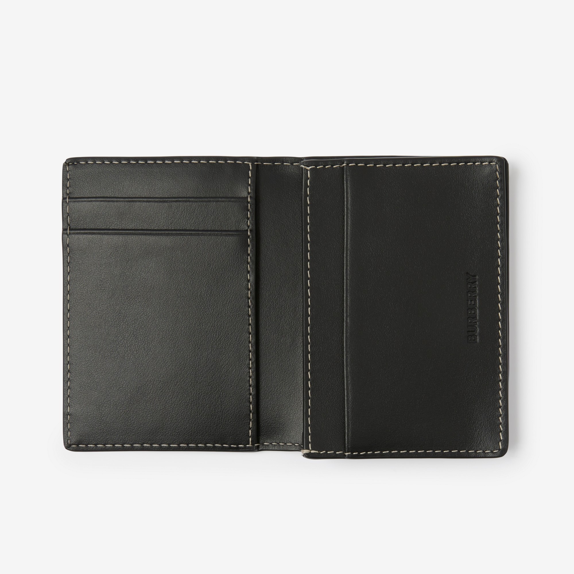 Check and Leather Folding Card Case - 4