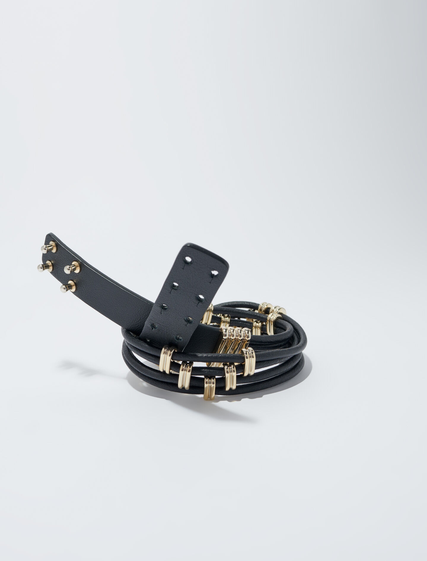 Mixed metal and leather belt - 5