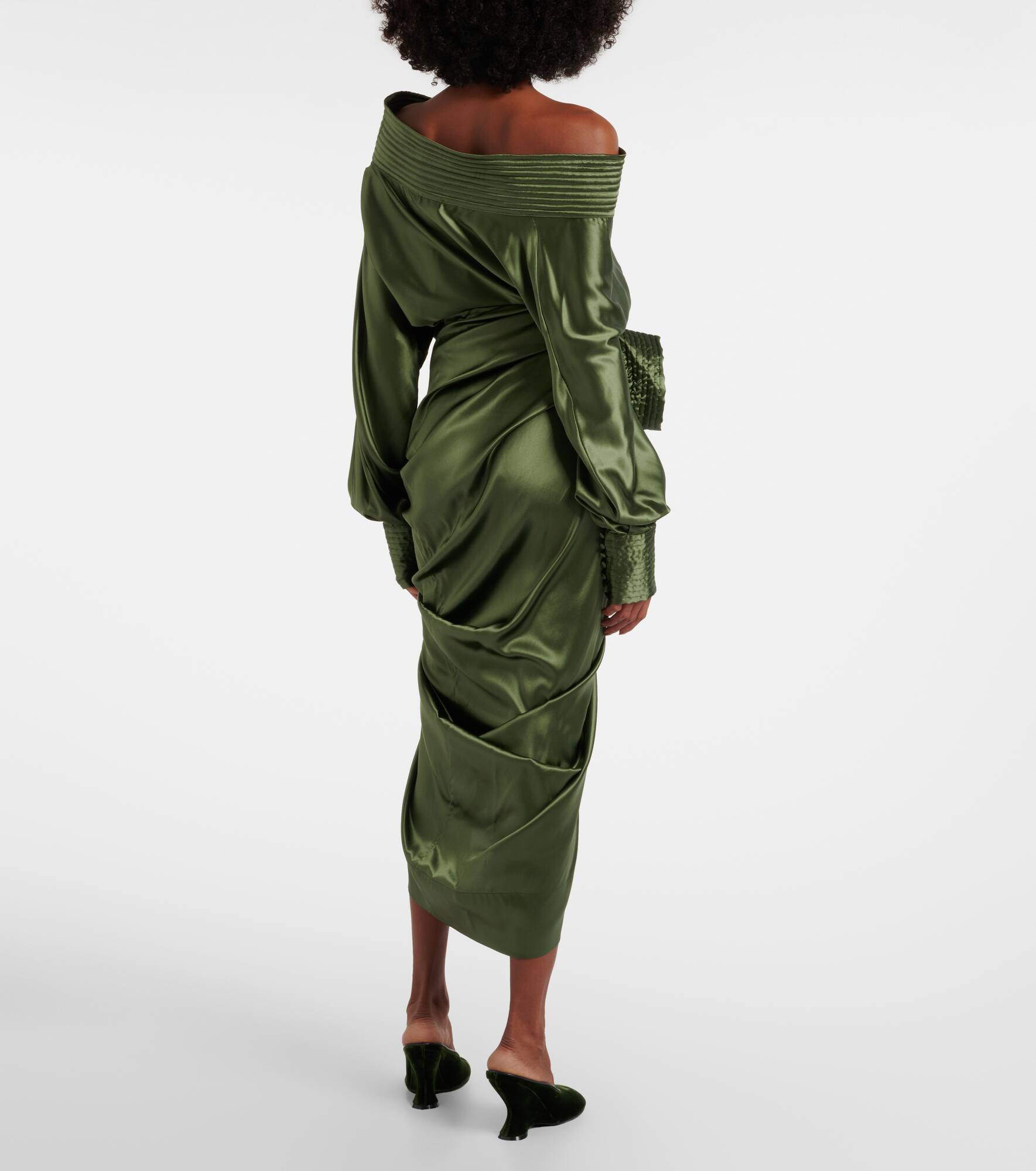 Gathered silk-blend satin midi skirt - 3