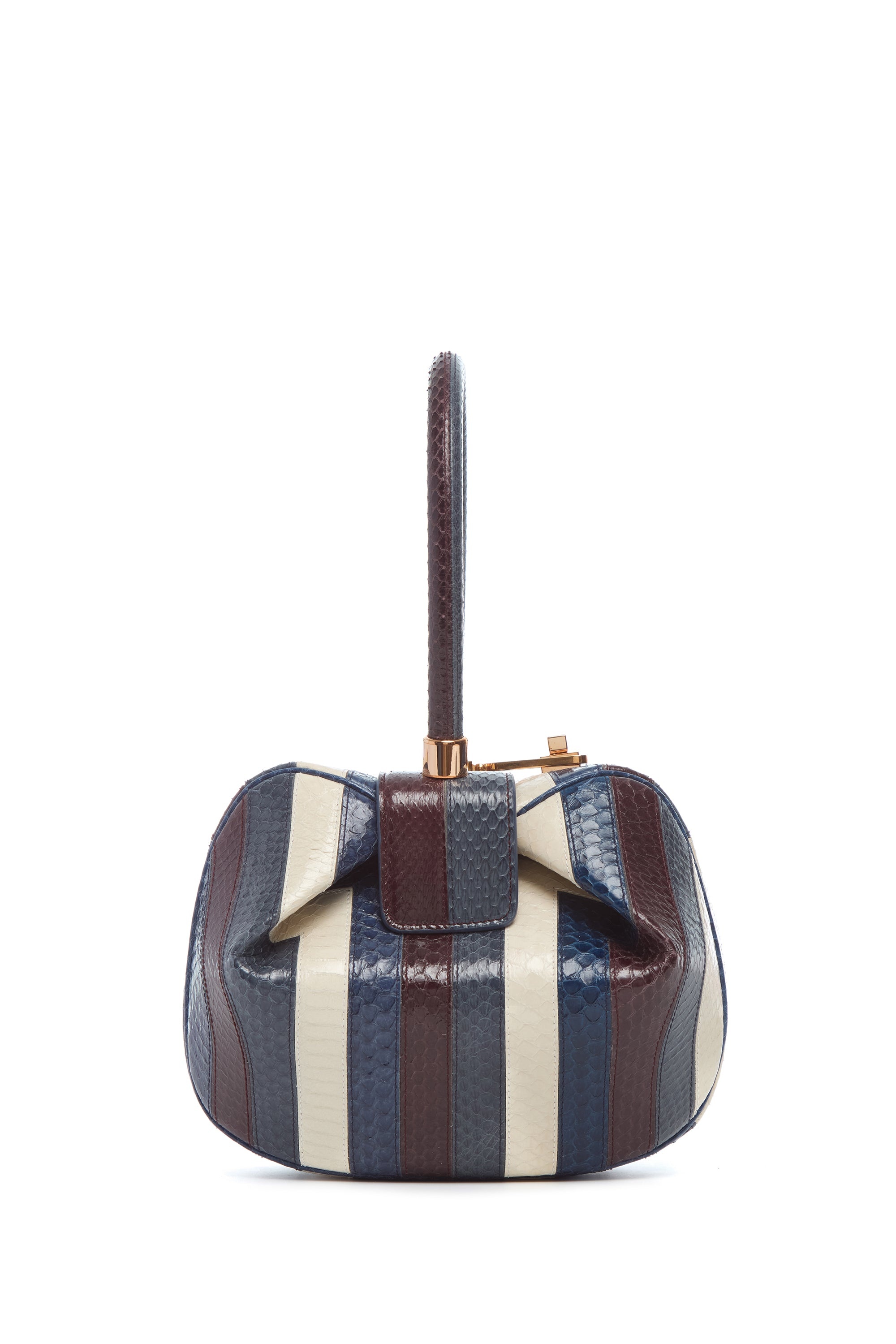 Nina Bag in Bordeaux, Navy & Ivory Stripes Snakeskin - 2
