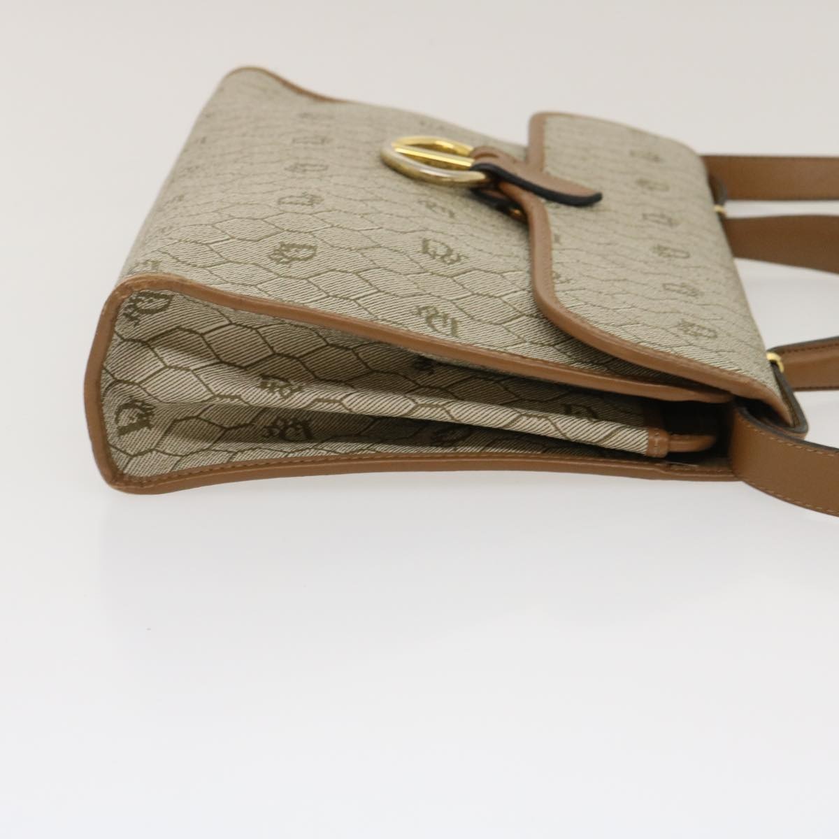 DIOR Honeycomb Canvas Hand Bag Leather Beige - 4
