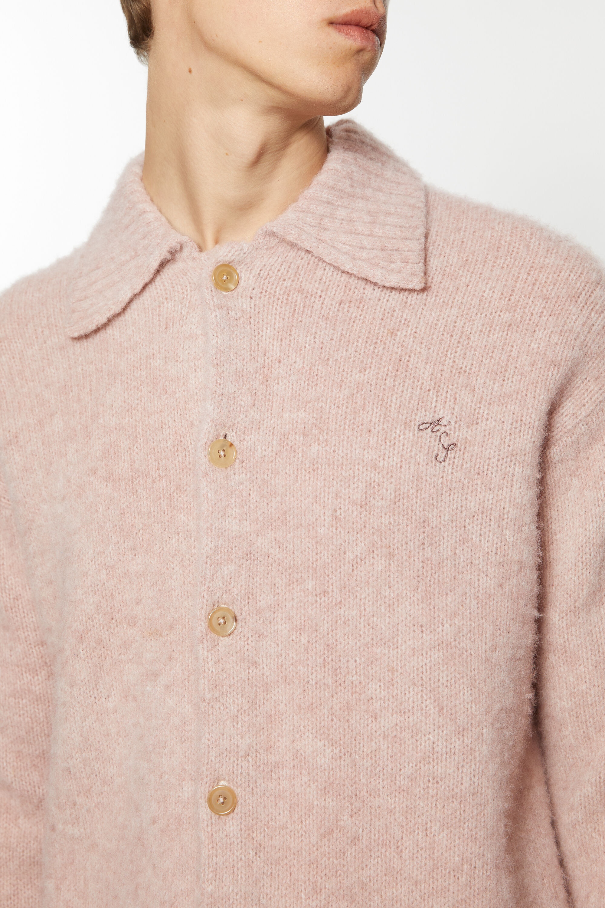 Polo wool cardigan - Pink melange - 4