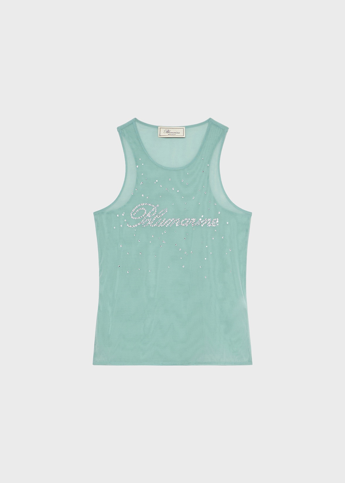 STRETCH TULLE TOP WITH GLASS RHINESTONE LOGO - 1