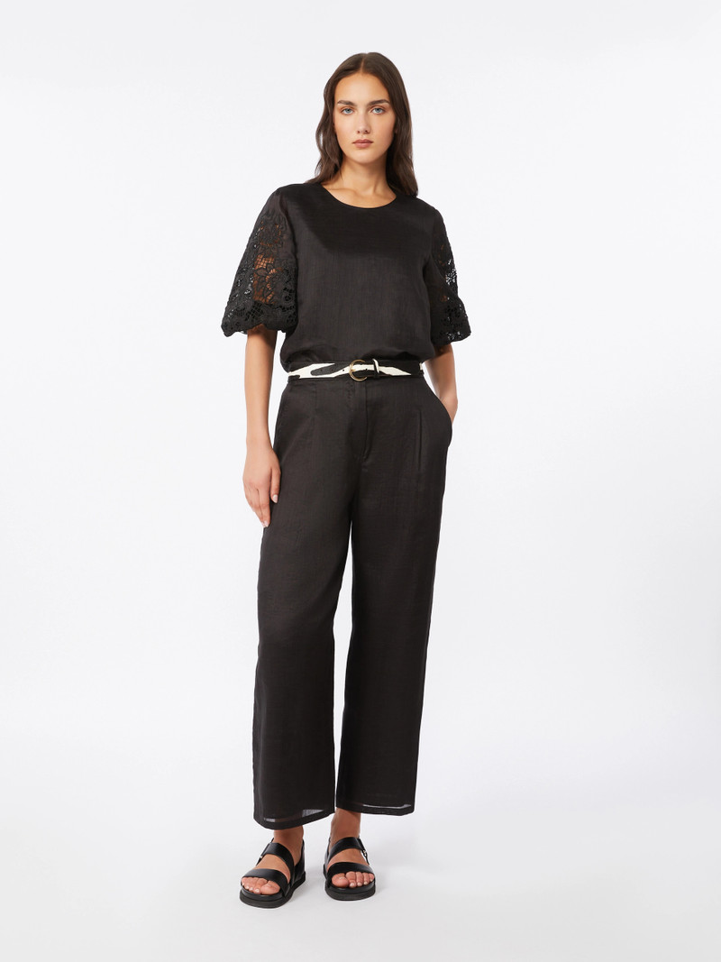 Max Mara ORDINE Ramie gauze and broderie anglaise T-shirt - BLACK outlook