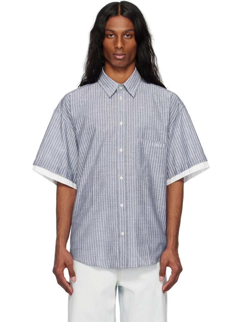 Navy Double Short Sleeve Button Down Shirt 1