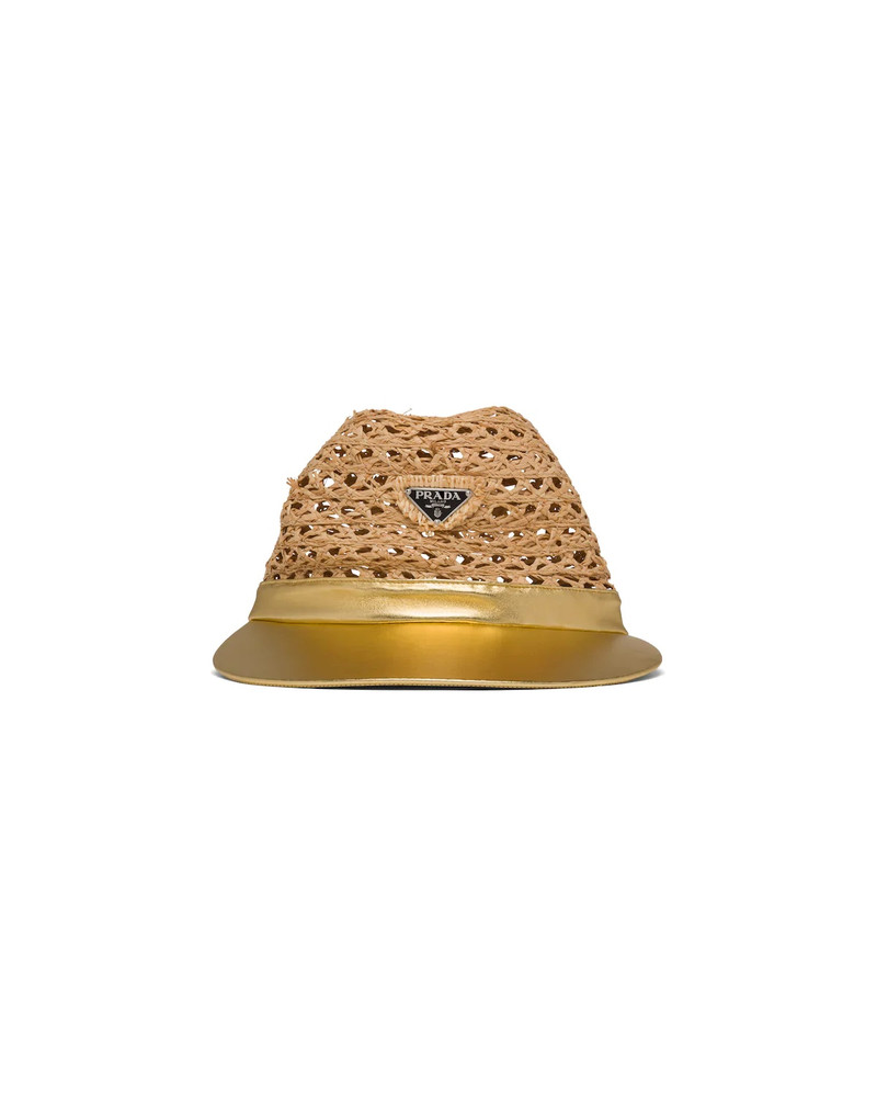 Raffia and nappa leather visor hat 1