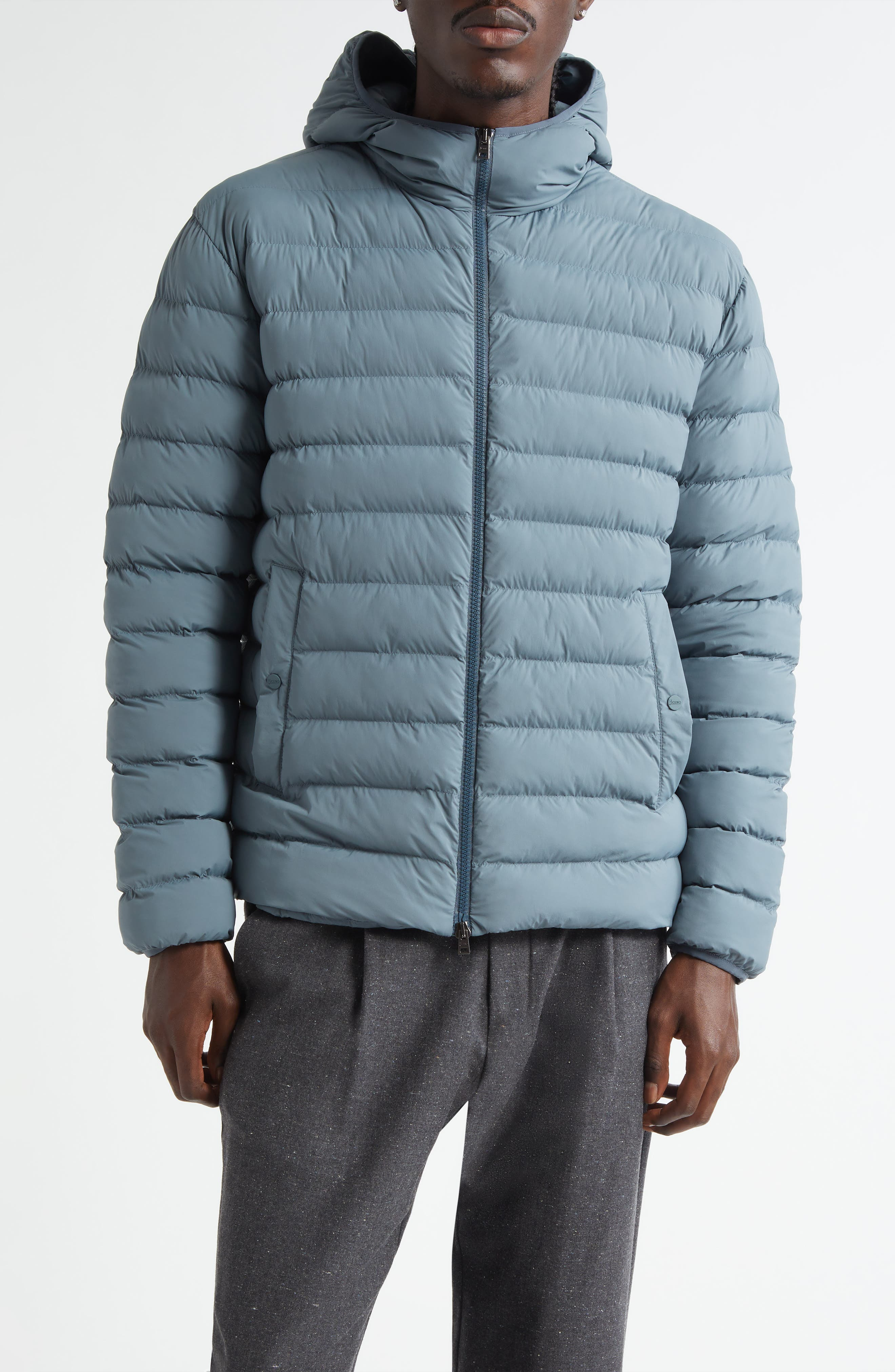Herno Resort Travel Stretch Nylon Packable Hooded Jacket in Peacock Blue at Nordstrom - 1