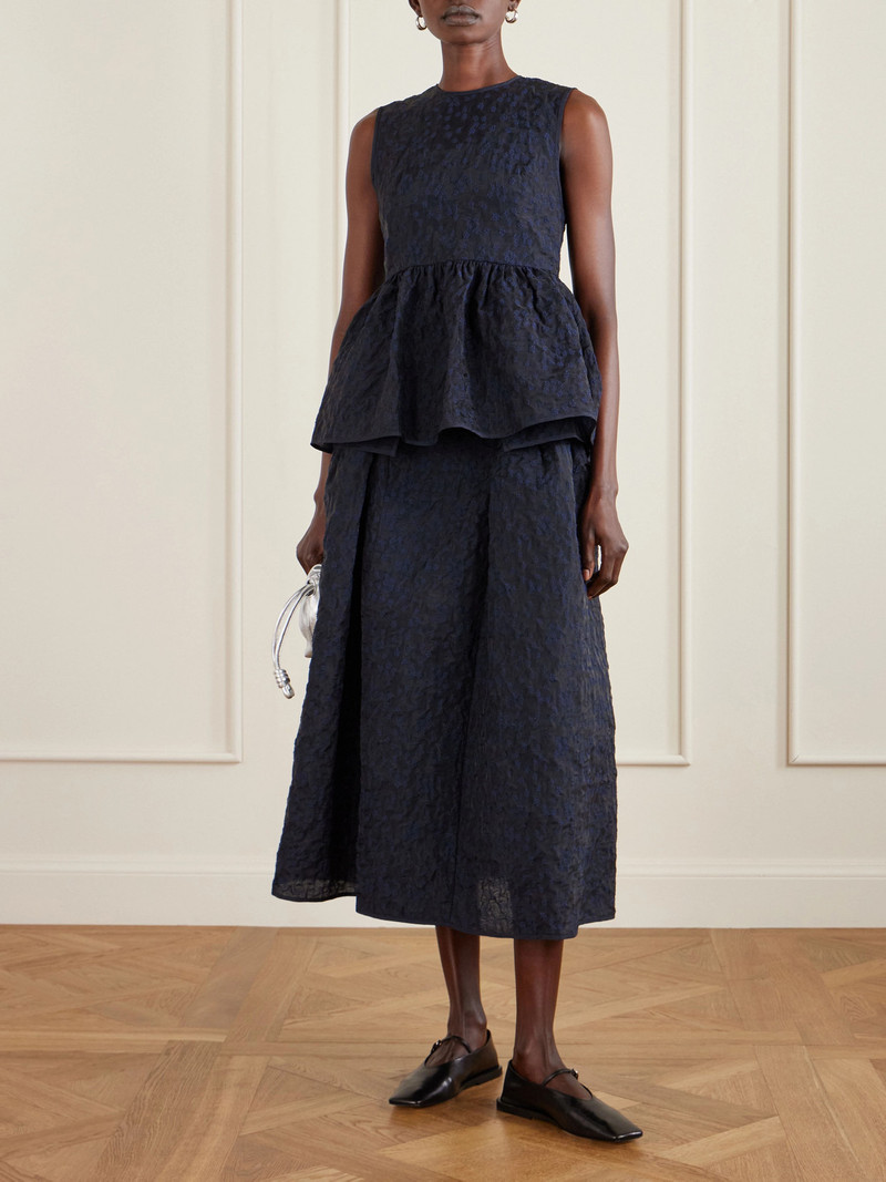 CECILIE BAHNSEN Margueritte Embroidered Cotton-blend Cloqué Peplum Top outlook