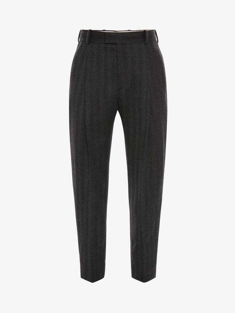 Wool Herringbone Trouser in Pale Grey - 1