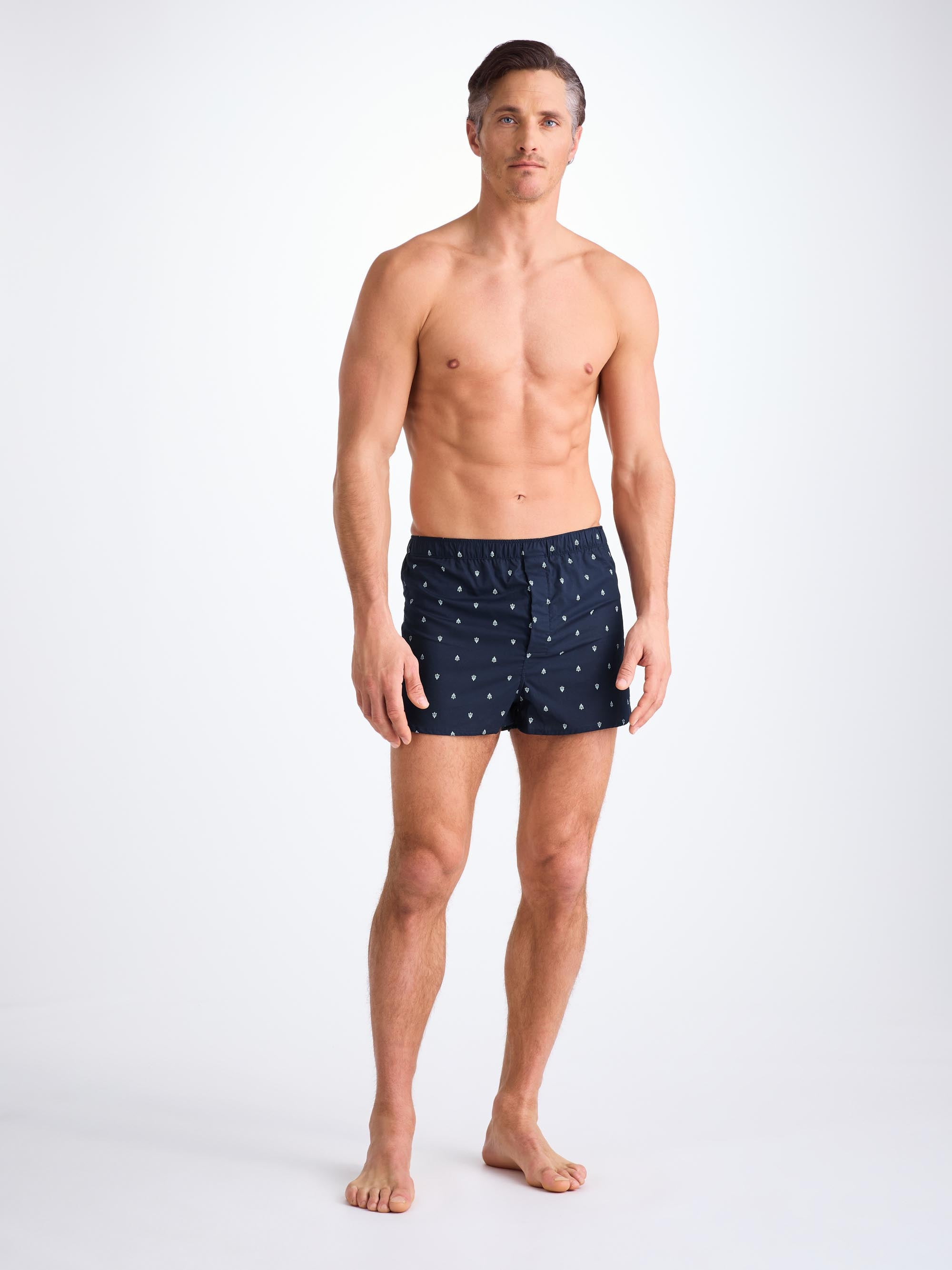 Men's Modern Fit Boxers Cotton Batiste Navy Paisley Motif - 4
