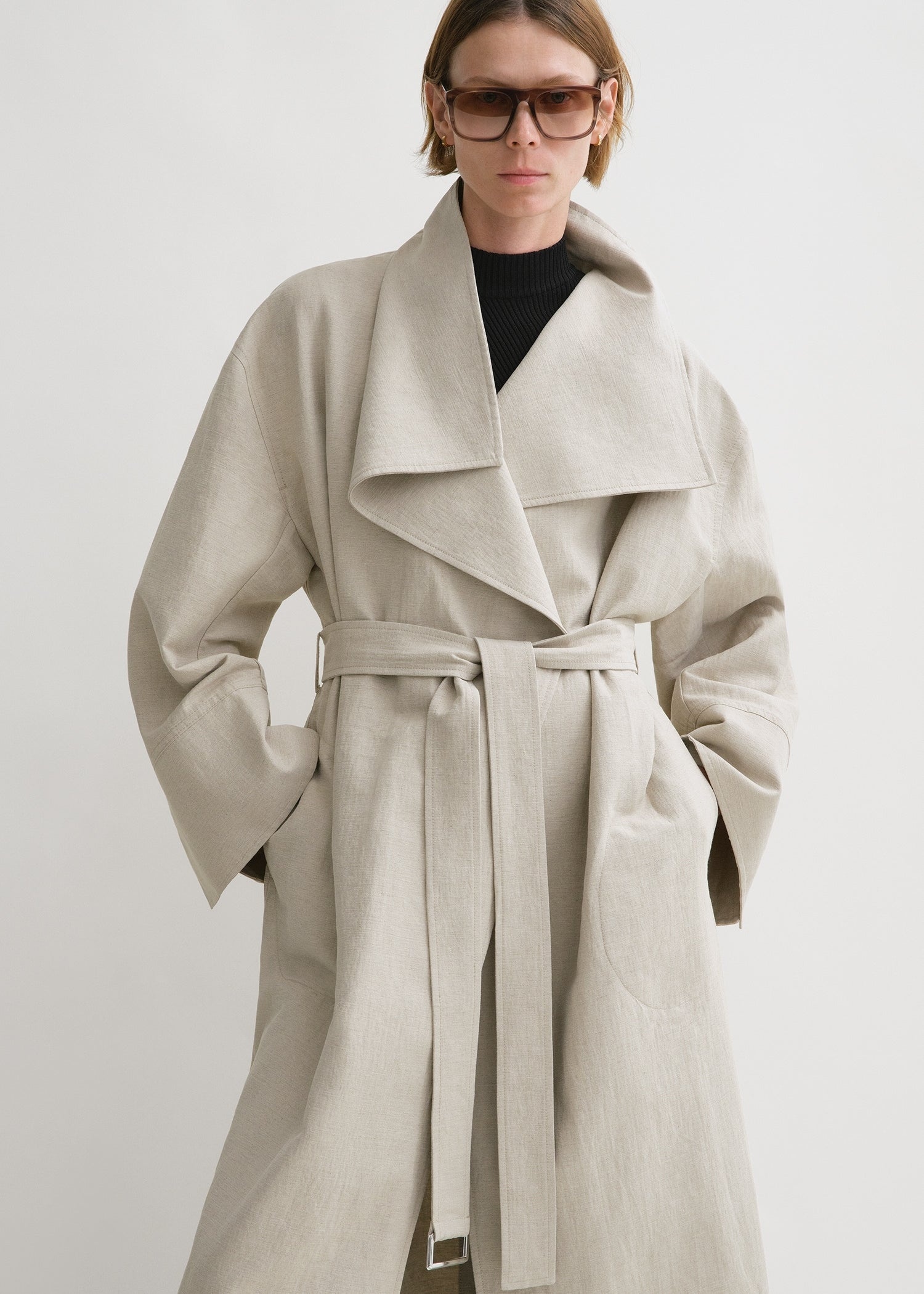 Signature linen-blend coat sand - 5