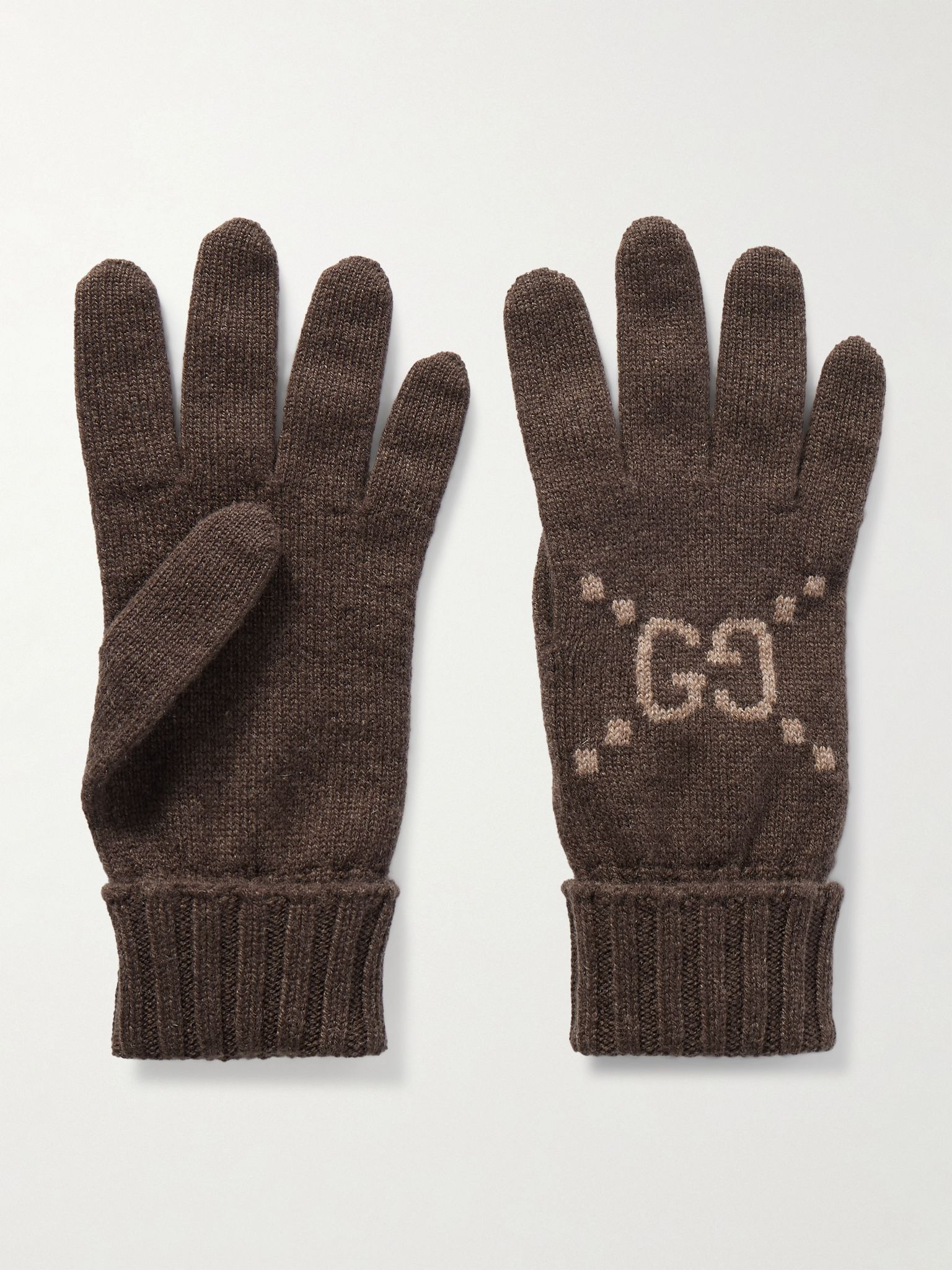 Intarsia-knit cashmere gloves Brown - 1