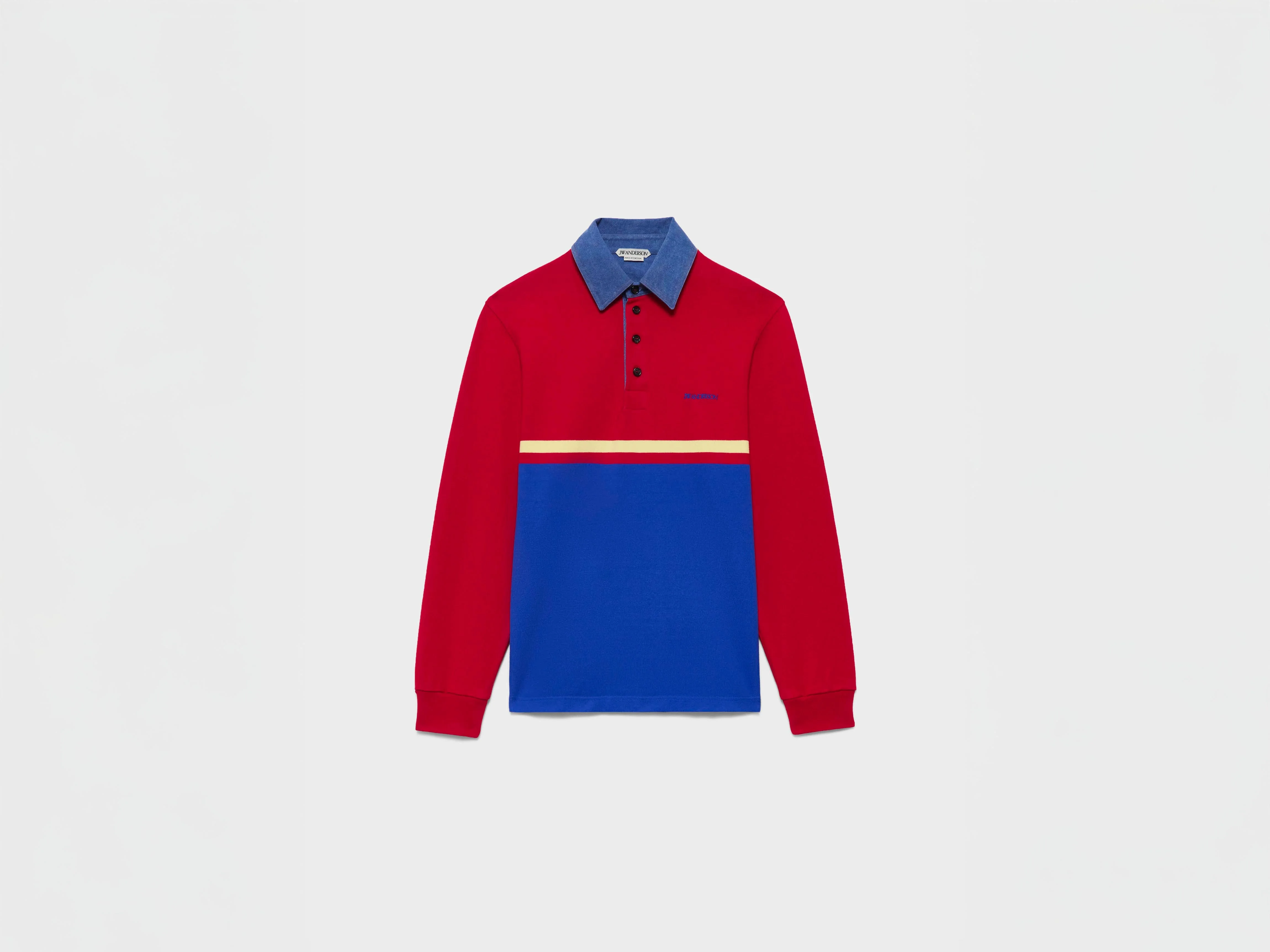 MENS CONTRAST COLLAR RUGBY POLO IN RED & BLUE - 1