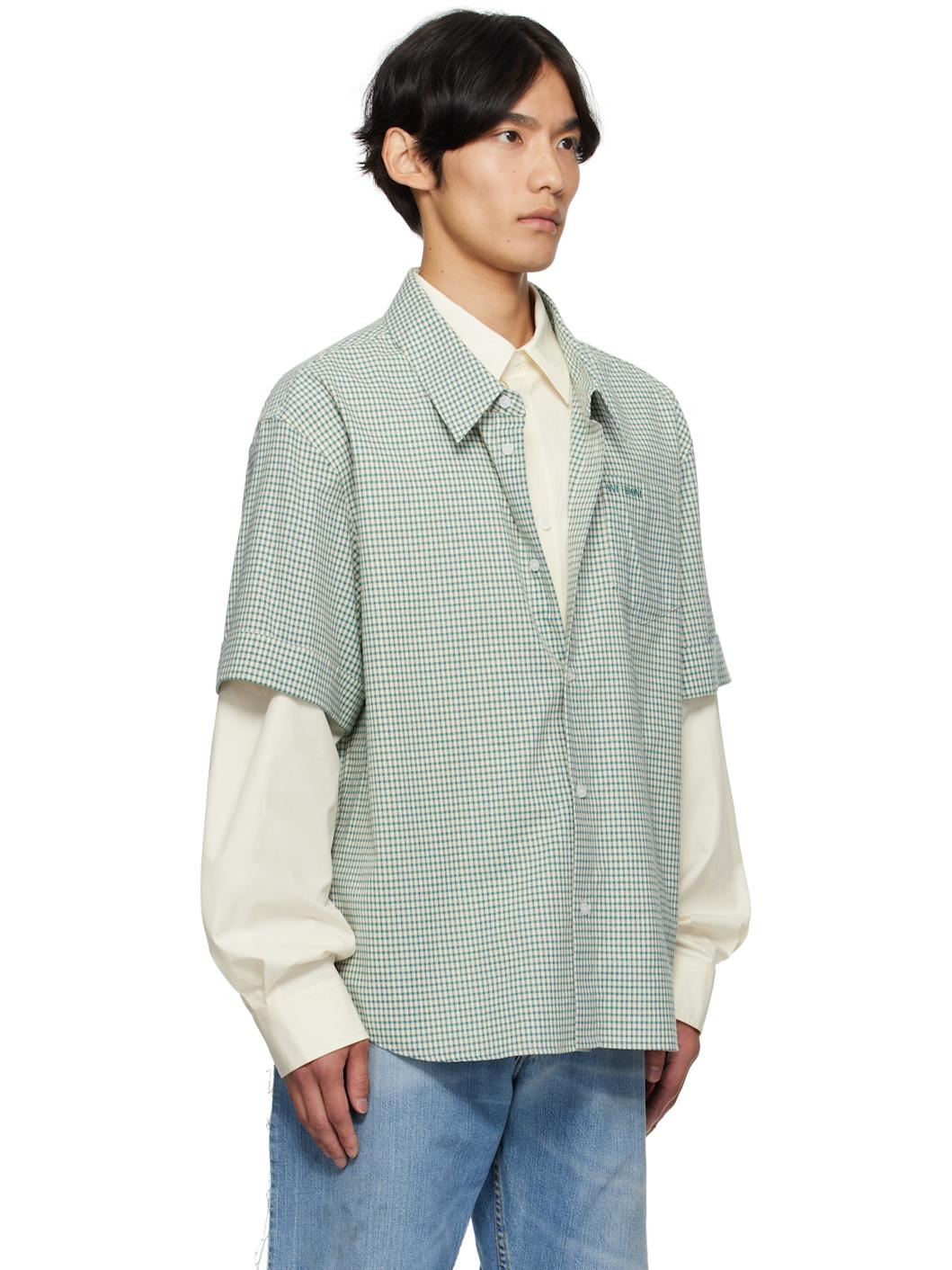 Green & Beige Detachable Sleeves Shirt - 2