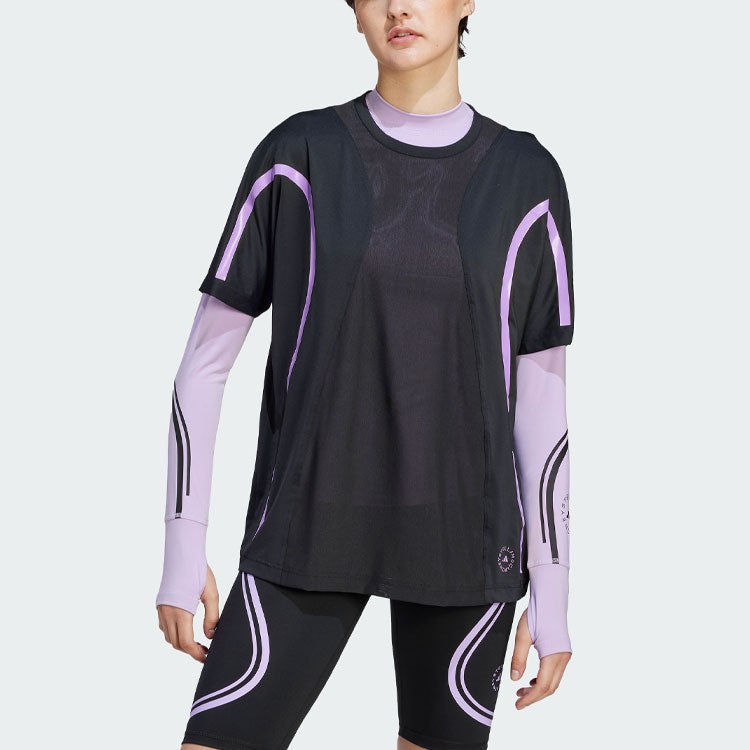 (WMNS) adidas By Stella Mccartney Truepace Running Loose Short Sleeve T-shirt 'Black Purple' II3236 - 2