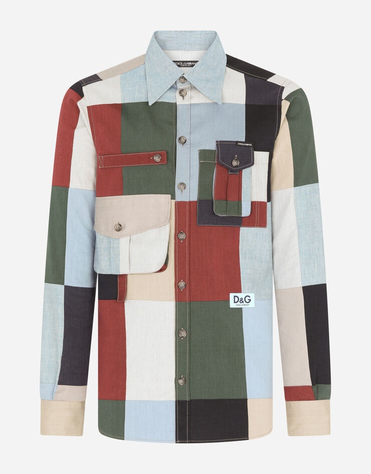 Linen and cotton patchwork Portofino shirt with patch - 3