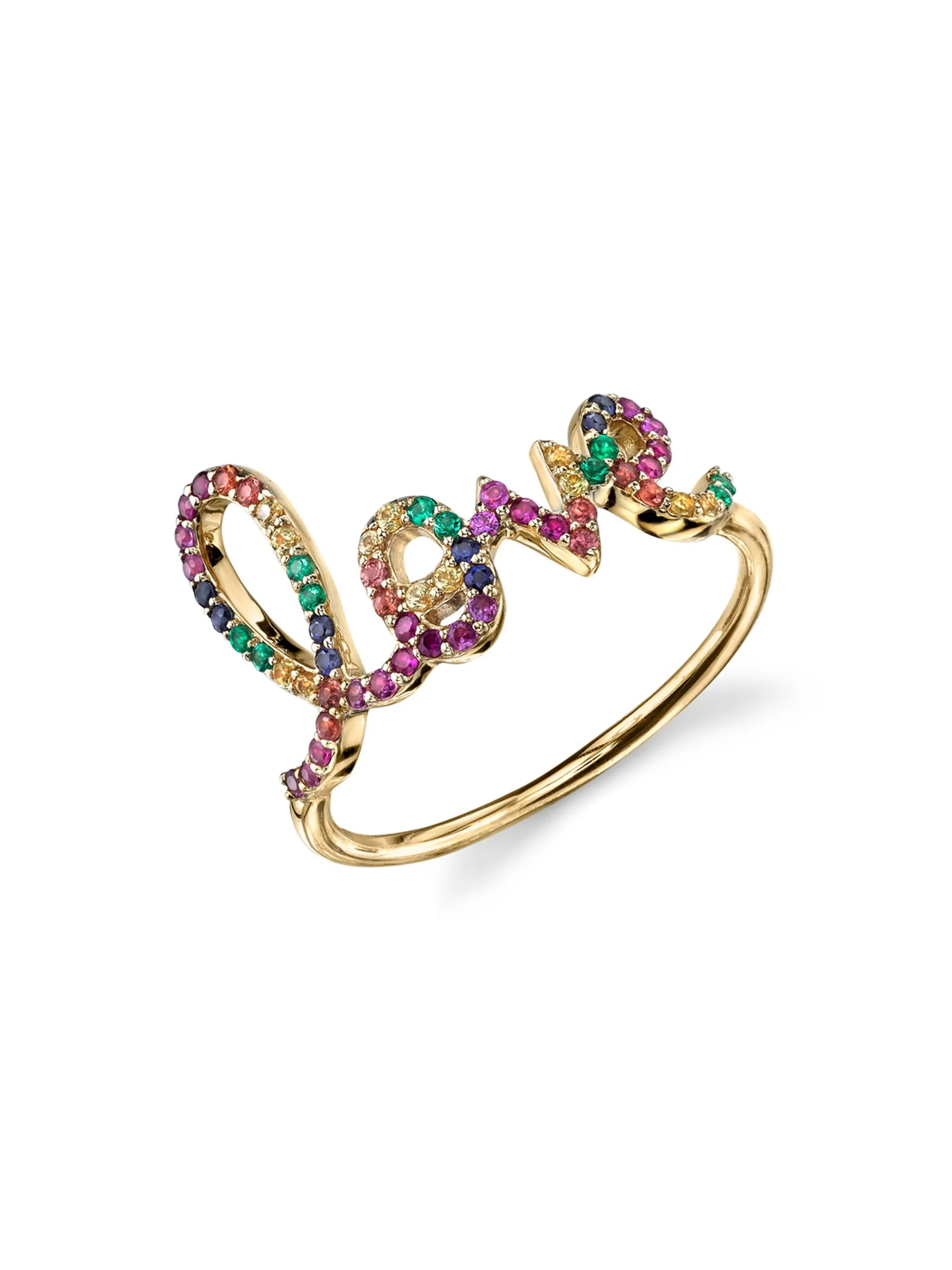 Women's Bright Smiles 14K Yellow Gold & Rainbow Sapphire Large "Love" Script Ring - Rainbow - 1