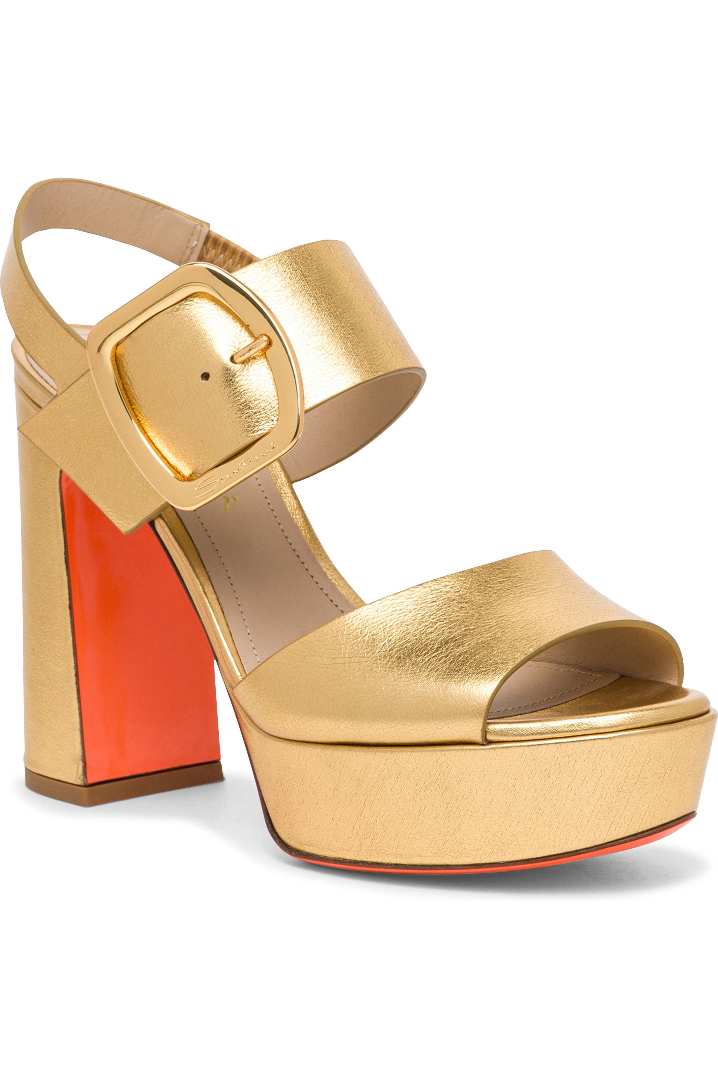 Santoni Women's laminated leather high-heel sandal in Gold at Nordstrom - 8