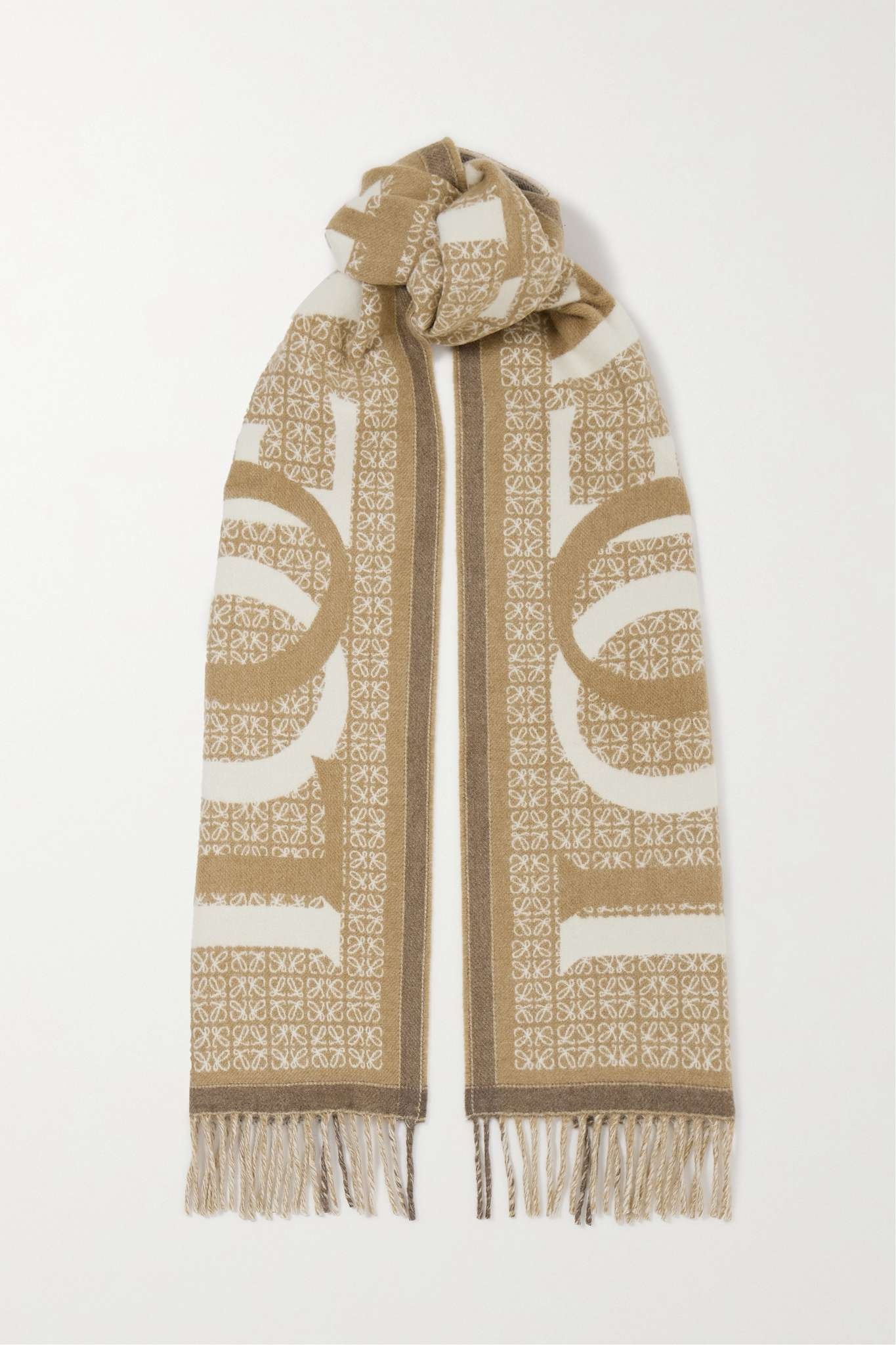 Love fringed wool and cashmere-blend jacquard scarf - 1