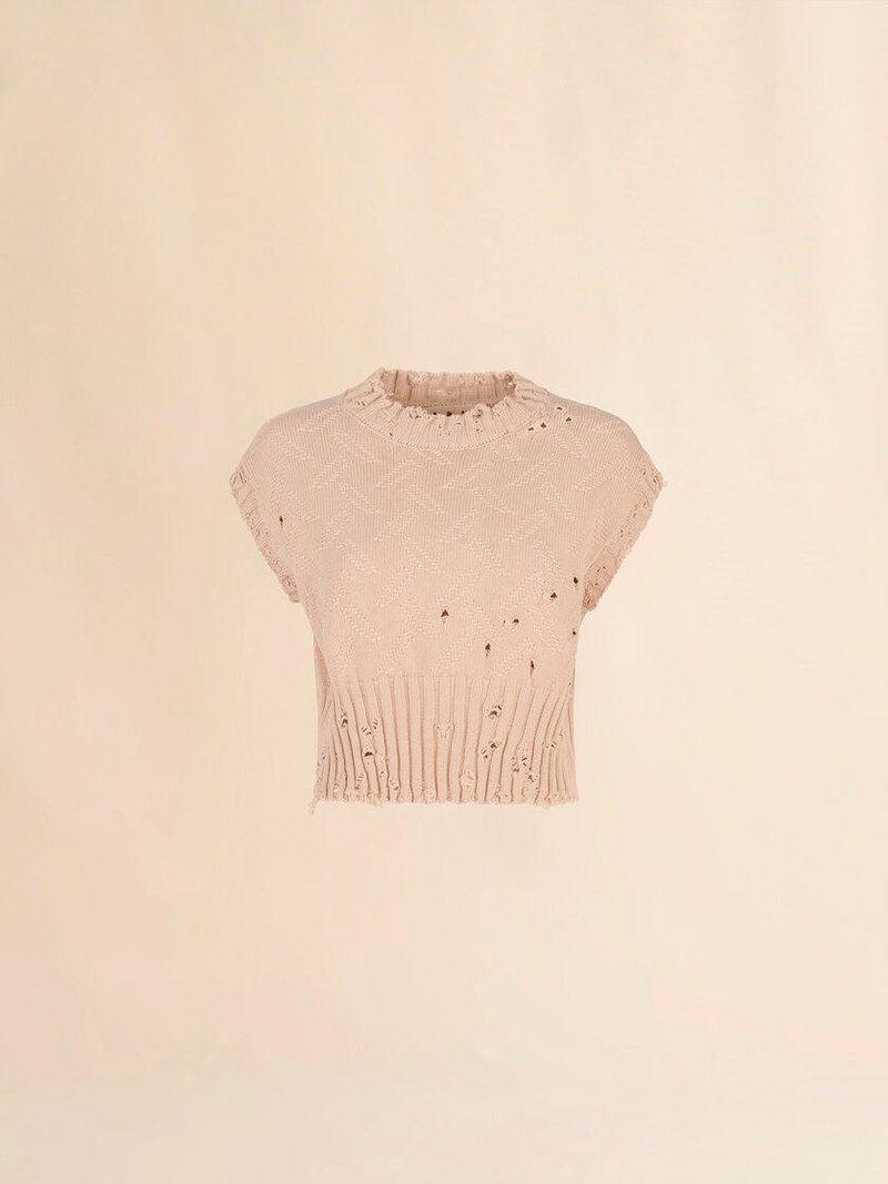 PALE PEACH DISHEVELLED COTTON VEST 1