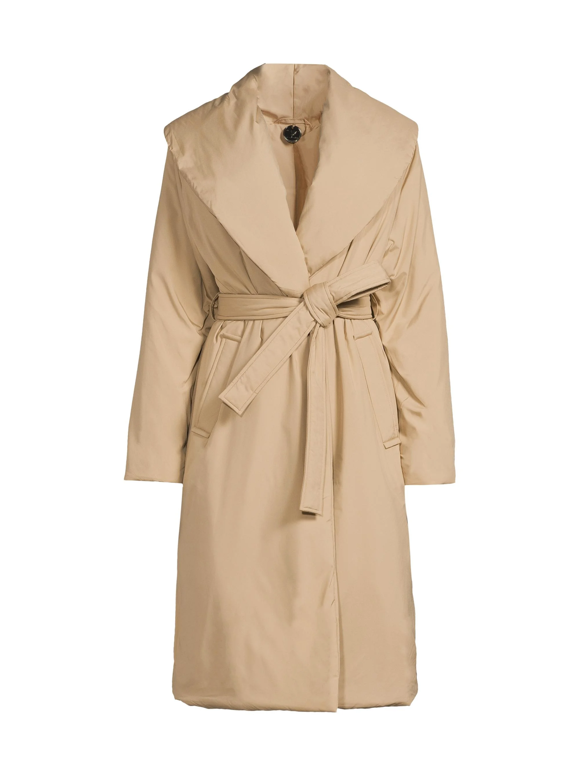 Women's Mia Faux Down Tie-Waist Coat - Oatmeal - 1