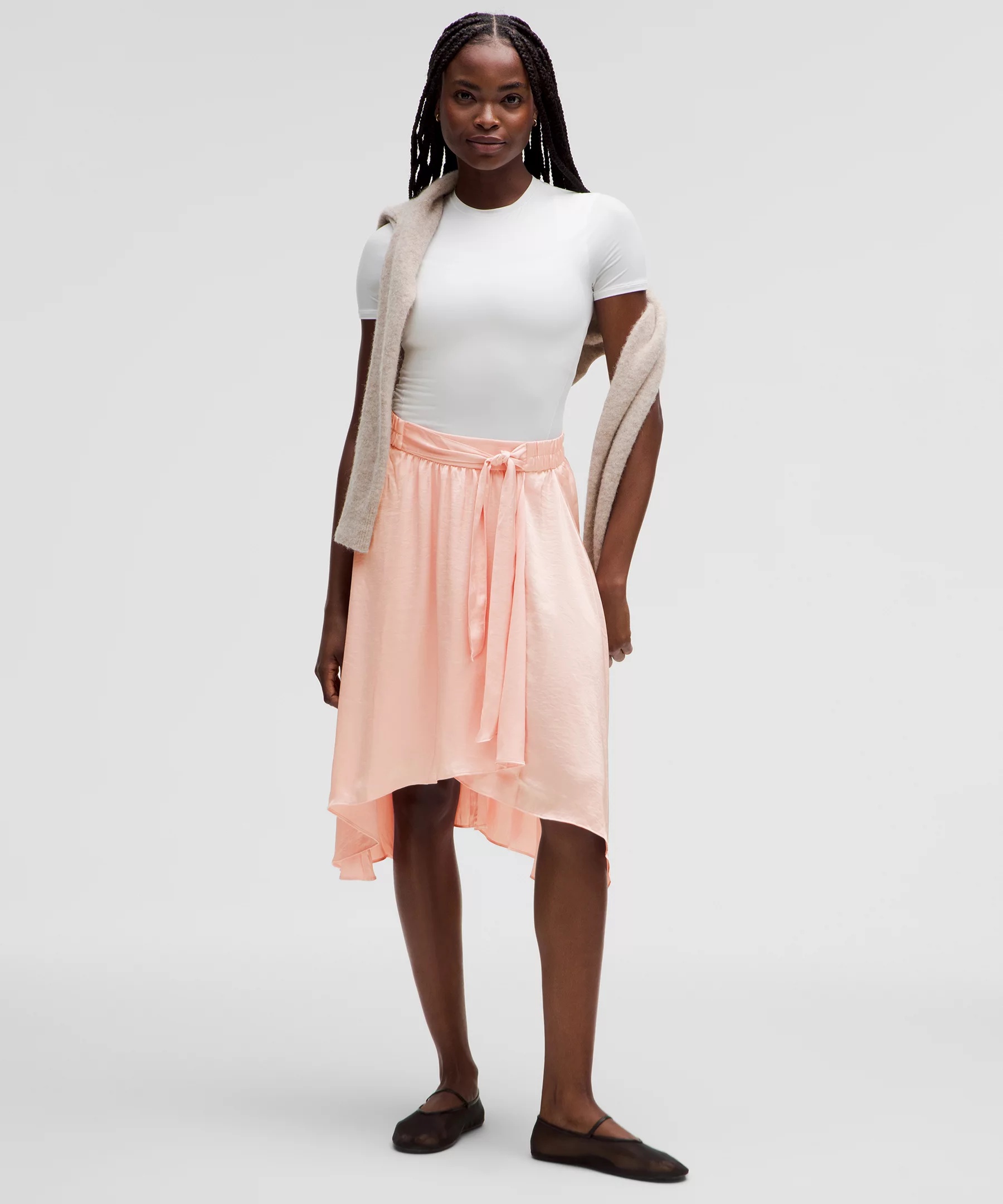 Midi-Length Satin Wrap Skirt - 2