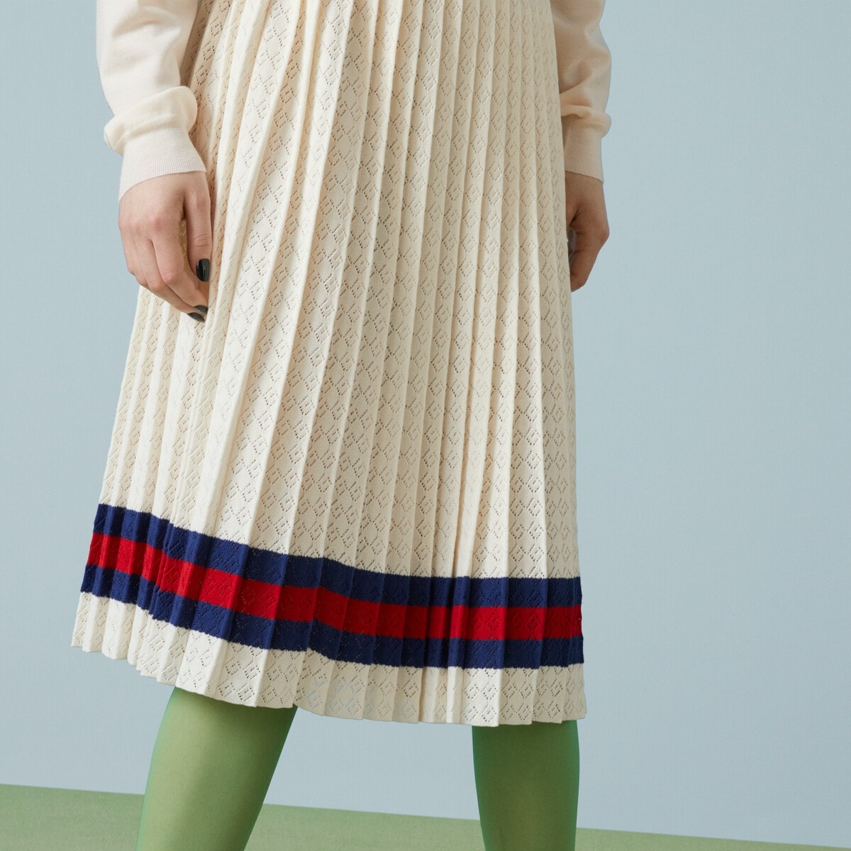 Cotton pleated skirt with Web - 3