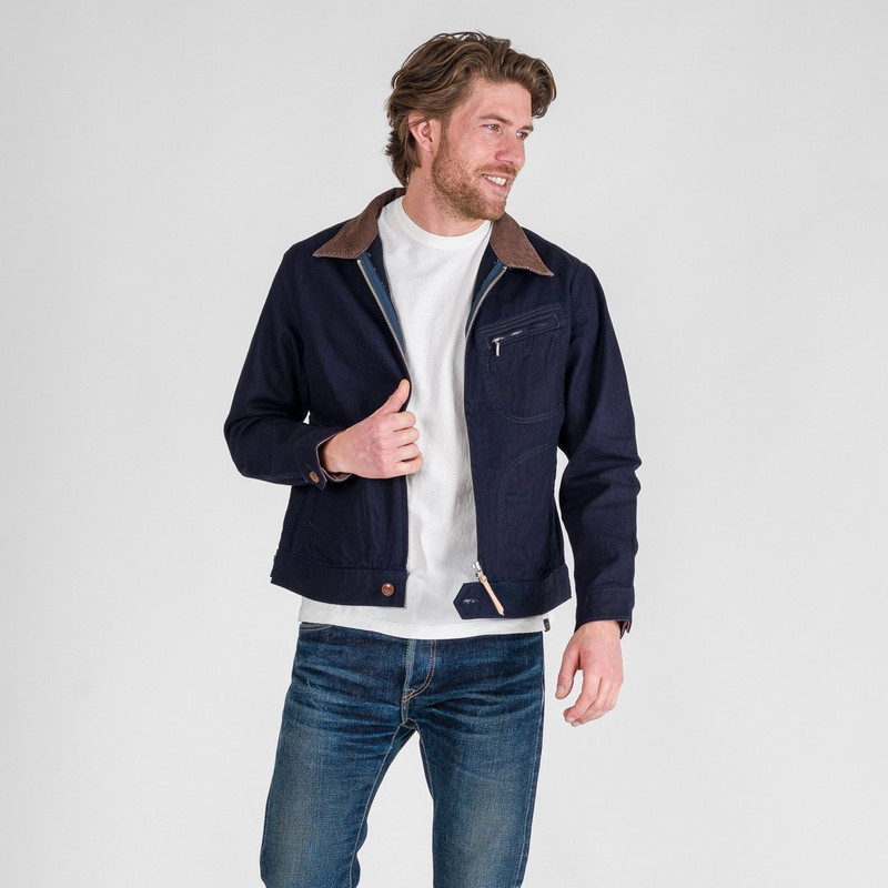 Iron Heart IHJ-143-IND 12oz Kersey Work Jacket - Indigo/Black outlook