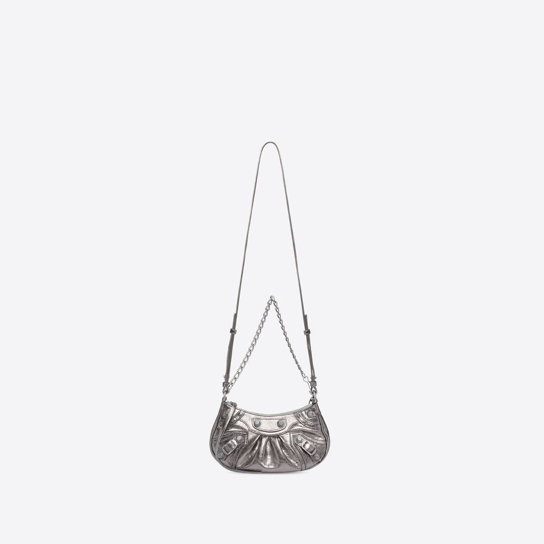 Women's Le Cagole Mini Purse With Chain Metallized in Silver - 4