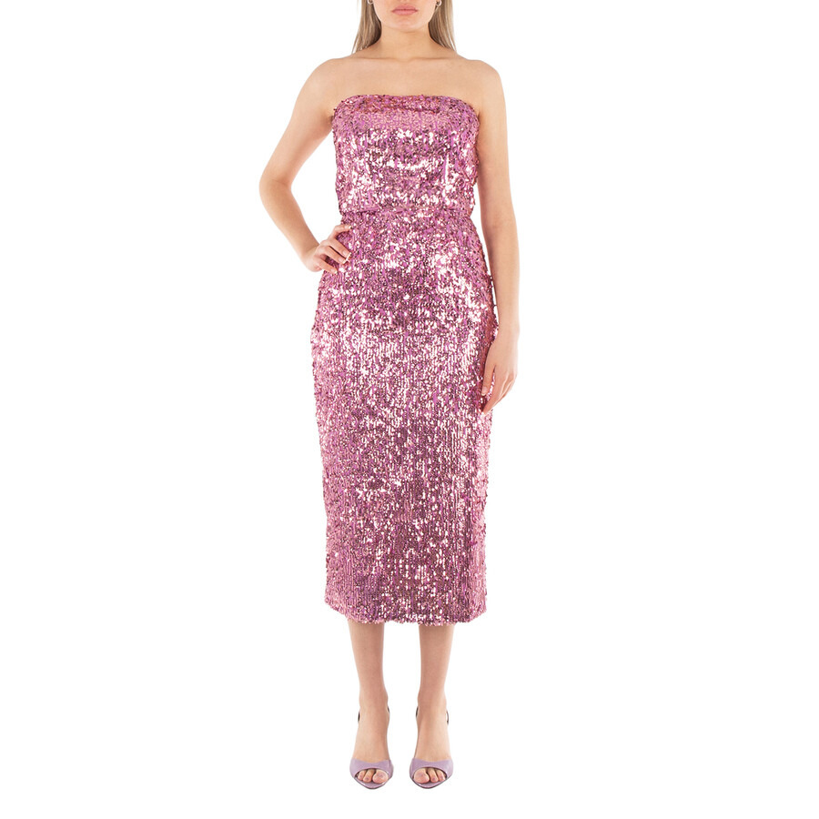 Rotate Ladies Pink Sequin Crop Top - 6