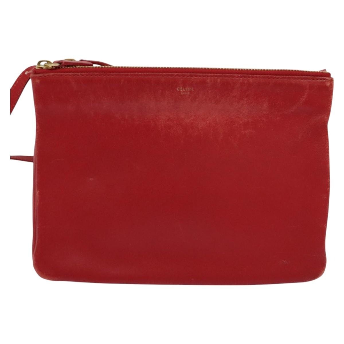 CELINE Trio Small Shoulder Bag Leather Red Gold - 13