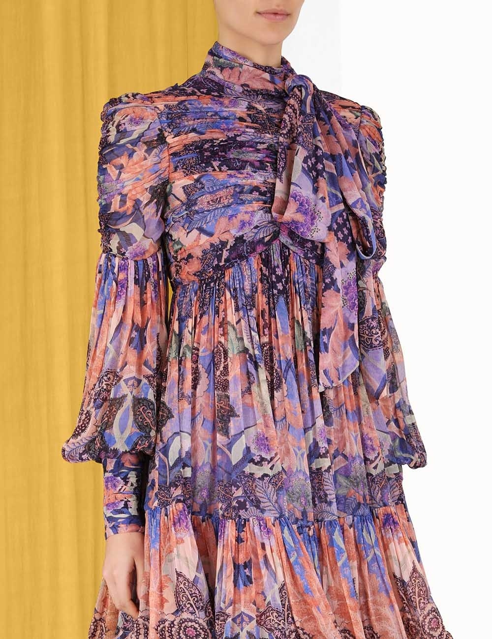 zimmermann celestial ruched dress Zimmermann Celestial Ruched Mini Dress Amethyst Floral Size 2 / AU 12