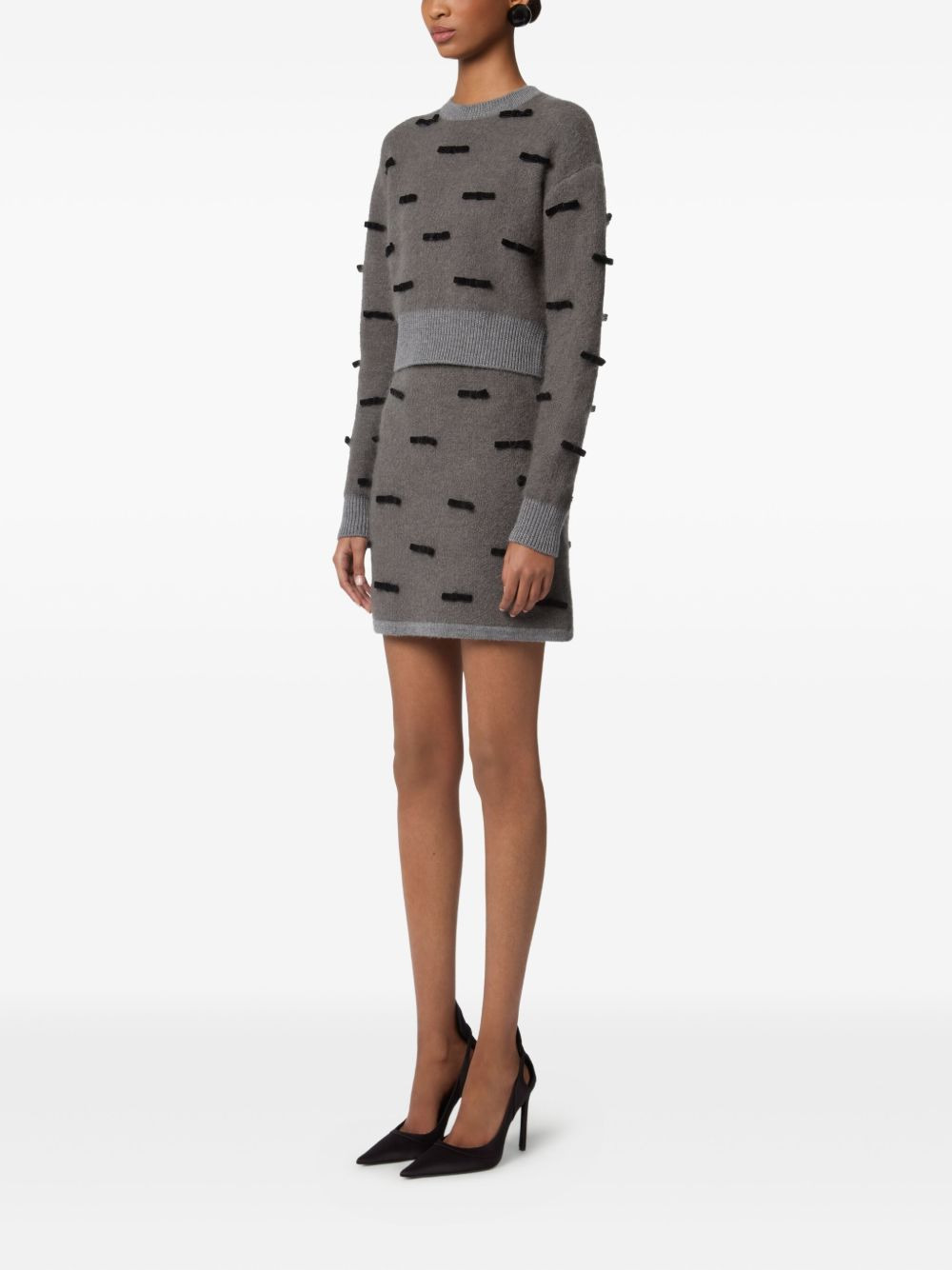 bow-embellished knitted mini skirt - 3