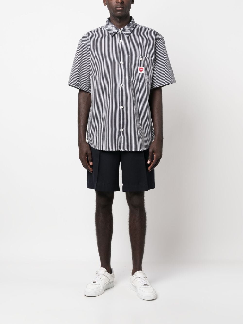 logo-patch striped cotton shirt - 2